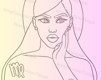 Zodiac Baddies/ Virgo Season Paint Party Pre-sketched Canvas Stencil/ Downloadable
