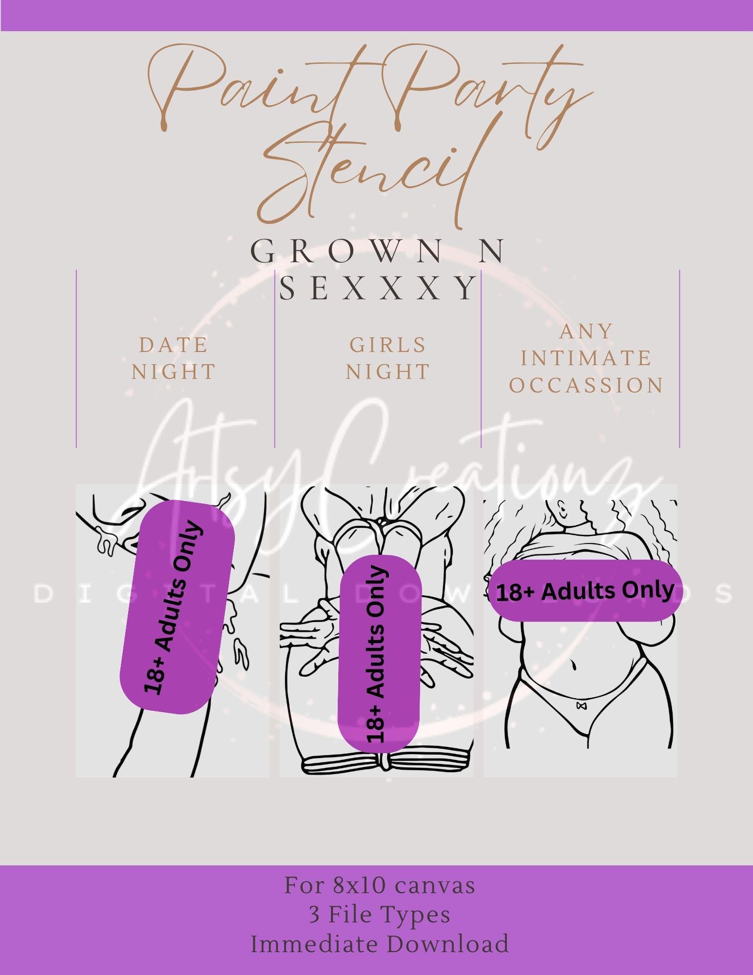 18+, Adult Only, XXX Grown n Sexxxy Stencil for Transfar to Canvas, Paint and Sip, Coloring Page Bundle buy 2 get 2