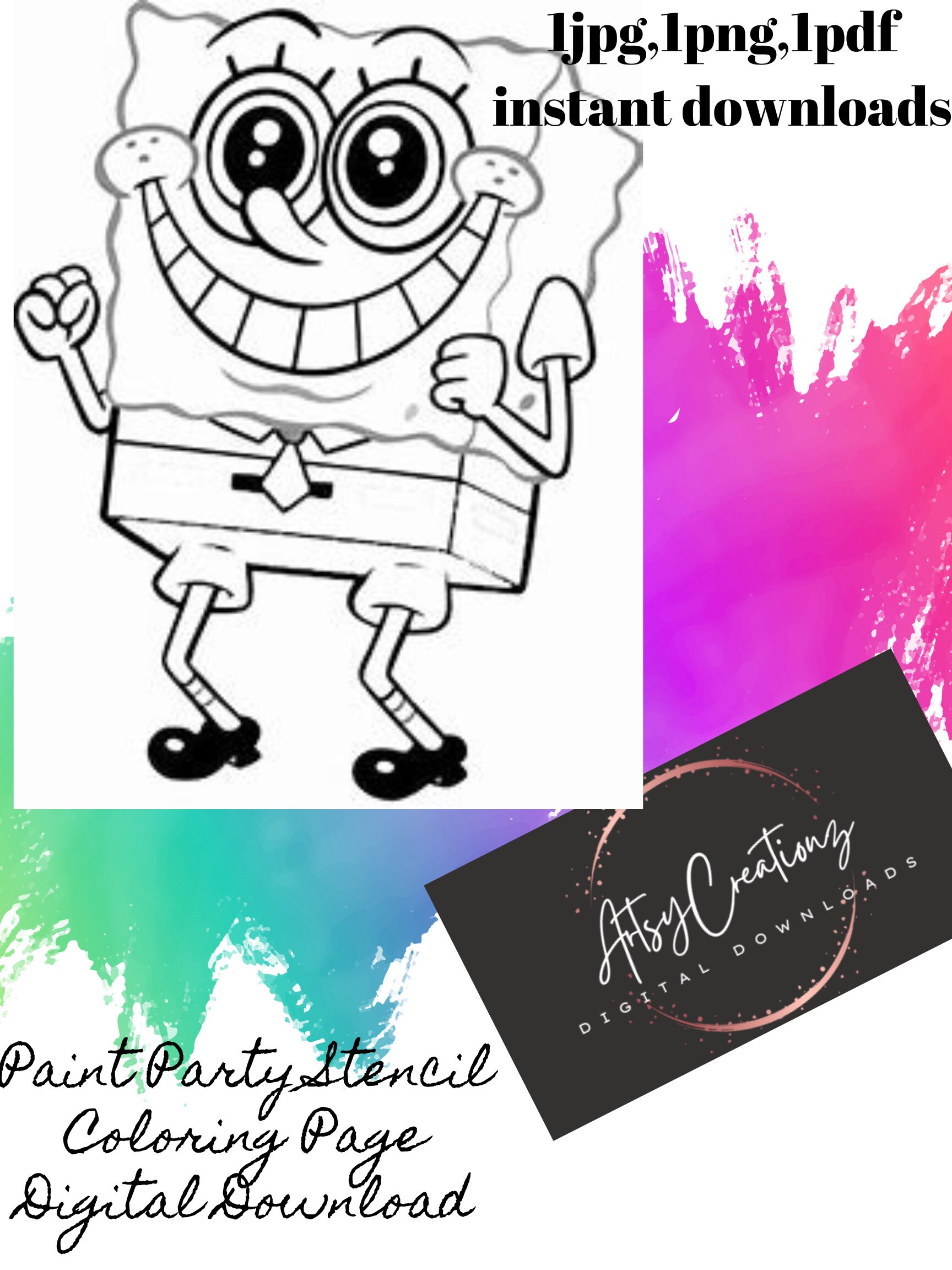 Excited Spongebob Paintparty Printable Stencil/downloadable - Etsy