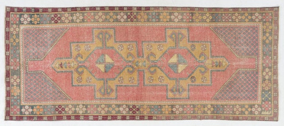52×141 \"幸せの青い鳥\" ViNTAGE TURKiSH RUG 7' x 10' - Vintage Turkish Area Rug, Blue - Ofelia | Kuden Rugs