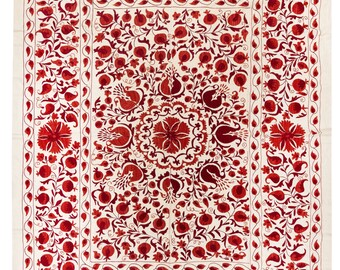 6.5x8 Ft Modern Silk and Cotton Suzani Textile, New Uzbek Hand Embroidery Wall Hanging or Bed Cover. NRS38