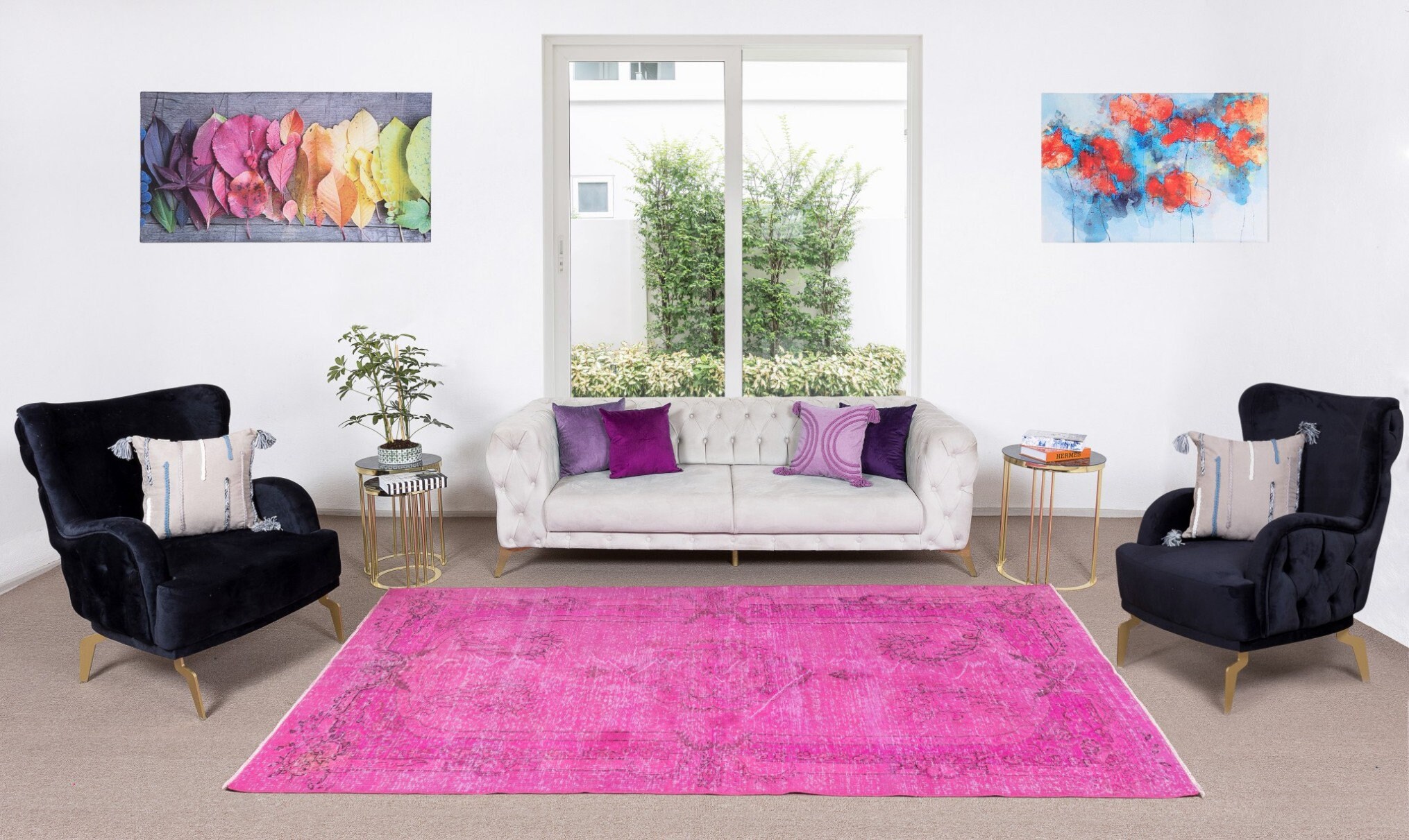 6x7.3 Ft Vintage Handmade Turkish Rug Over-dyed in Pink, Great for