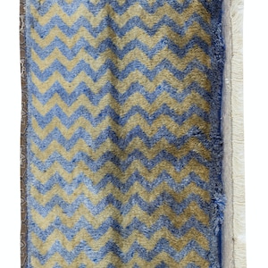 2.2x4.3 Ft Vintage Handmade Anatolian Blue Tulu Rug with Light Brown Zig Zag Design. NTEK1567