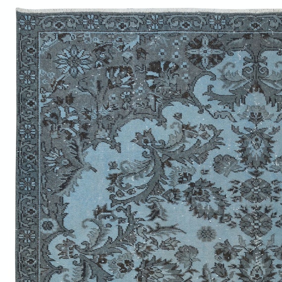 6.5x9.4 Ft Contemporary Handmade Turkish Rug in Light Blue With