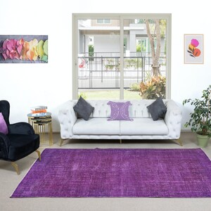 6x9.8 Ft Plain Purple Handmade Indoor Outdoor Rug for Bedroom Aesthetic. Turkish Bohemian Carpet for Living Room. NTEK0928