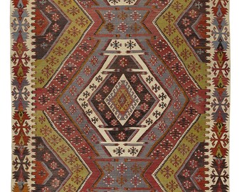 ヴィンテージ シバス キリム、5x13 キリム ランナー、70 年前のキリム