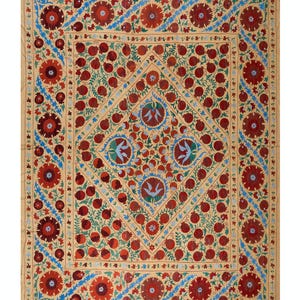 7.9x8.4 Ft Hand Embroidered Bedspread. Decorative Silk & Cotton Wall Hanging. Uzbek Tablecloth. NRS104