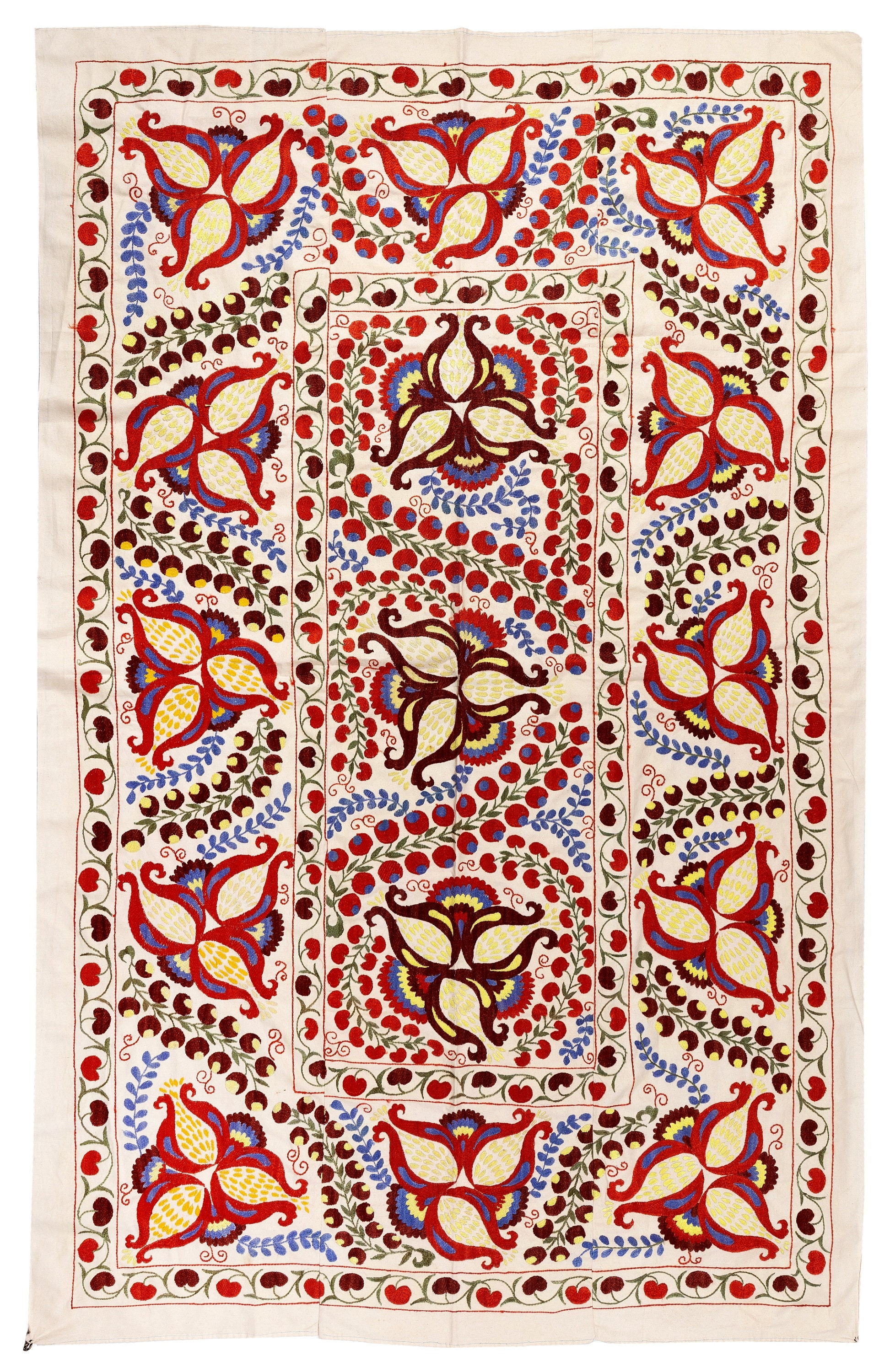 4.6x7.2 Ft Silk Hand Embroidery Wall Hanging, Handmade Bedspread