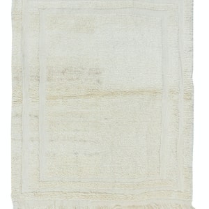 3.2x4 Ft Vintage Anatolian Tulu Rug, 100% Natural Wool, Minimalist Plain Beige Small Carpet. NTEK0945