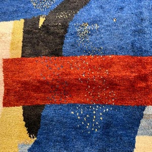 Contemporary Abstract Hand-Knotted Rug in Red, Blue, and Black Wool, Custom Made. NT128 image 8