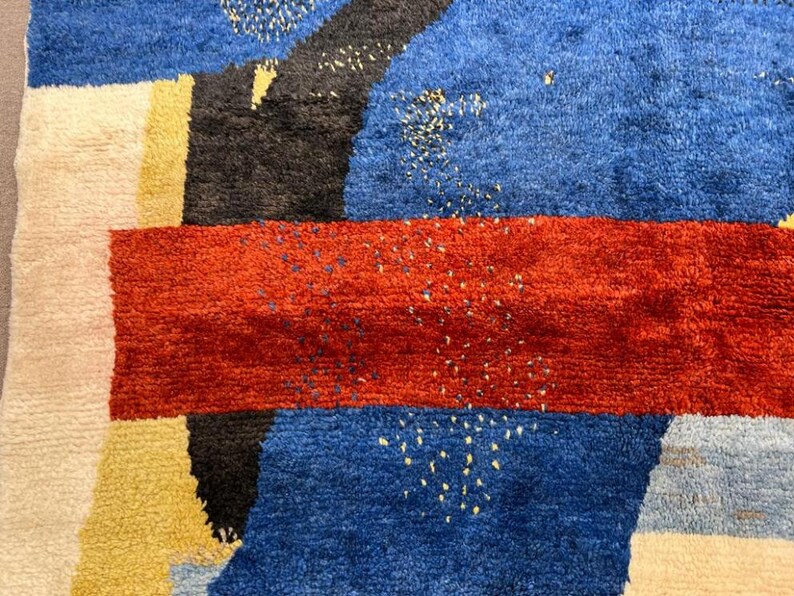Contemporary Abstract Hand-Knotted Rug in Red, Blue, and Black Wool, Custom Made. NT128 image 8