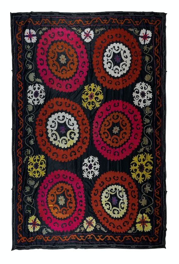 8.3 x 10.7フィート スザニ シルク刺繍ベッドカバー、ヴィンテージ