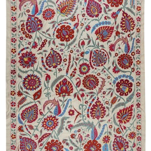 6.8x9 Ft Magnificent Suzani Wall Hanging, Silk Embroidery Bed Cover, Uzbek Table Cover, Modern Tapestry. NRS15