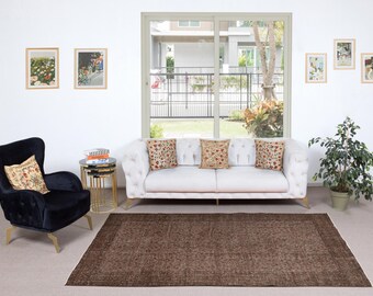 5.6x9 Ft Vintage Handmade Wool Rug | Brown Turkish Area Rug for Modern Home and office | NTEK2418