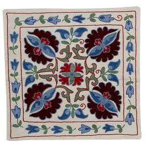 18&quot;x19&quot; New Silk Hand Embroidered Cushion Cover, Central Asian Suzani Pillow Case. NMR37