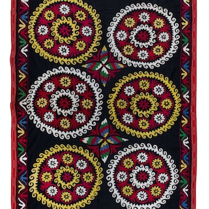 5x6.6 ft Colorful Silk Hand Embroidered Wall Hanging, Suzani Fabric Bedspread, Old Tablecloth, Home Decoration. NRS190