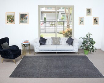 6.7x10.4 Ft Handmade Turkish Floral Large Area Rug in Gray Tones, Ideal for Modern Home and Office Decor. NTEK1447