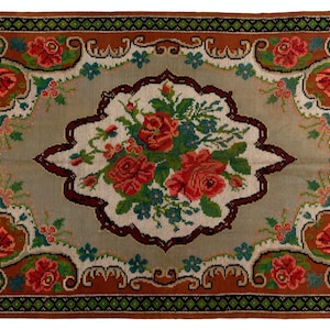 5.3x8.6 Ft One-of-a-Kind Vintage Floral Bessarabian Kilim Rug, Hand-Woven Wool Carpet from Moldova. NKK675