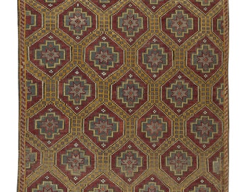 2.7 x 4フィートのヴィンテージ・ジャジム・キリム。ダイヤモンド模様