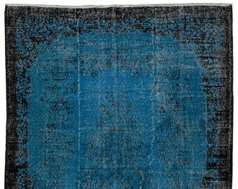 6.3 x 9.4フィートのハンドメイドヴィンテージトルコラグ。デニム