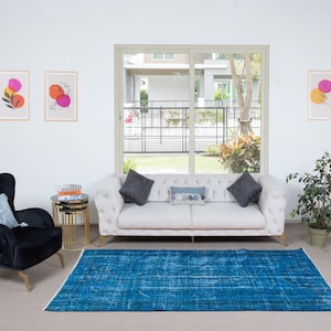 4.8x8 Ft Handmade Turkish Rug, Great 4 Modern Interiors, Blue Living Room Carpet. NTEK1010