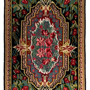 6.6x10.5 Ft One-of-a-Kind Vintage Floral Bessarabian Kilim Rug, Hand-Woven Wool Carpet from Moldova. NKK510