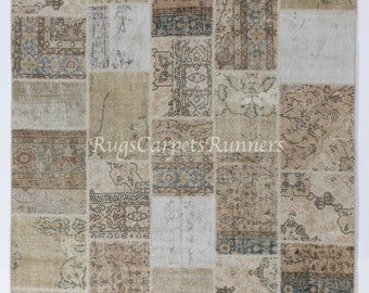 Contemporary Handmade Patchwork Rug, Wool and Cotton Turkish Carpet. Custom Colors & Sizes Available. ND207
