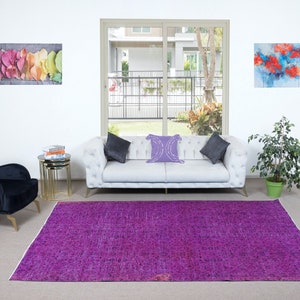 6.8x10 Ft Hand Made Large Purple Rug for Office Decor. Modern Floral Turkish Carpet for Dining Room. Bohemian Rug for Living Room. NTEK1419