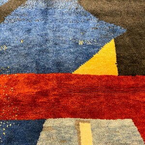 Contemporary Abstract Hand-Knotted Rug in Red, Blue, and Black Wool, Custom Made. NT128 image 12