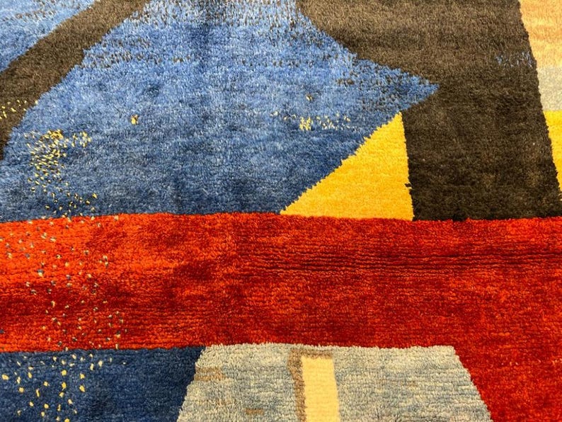 Contemporary Abstract Hand-Knotted Rug in Red, Blue, and Black Wool, Custom Made. NT128 image 12