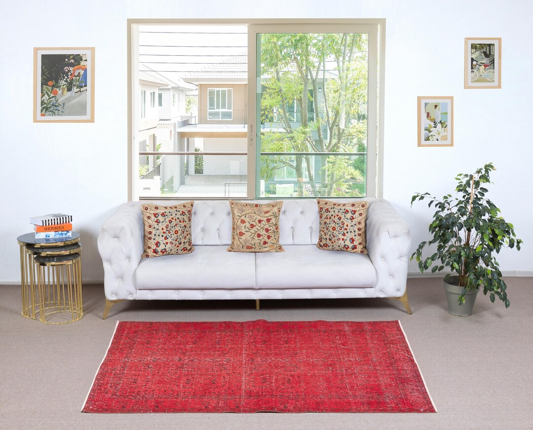 3.7x7 Ft Modern Turkish Wool Rug | Vintage Red Overdyed Handmade Area ...