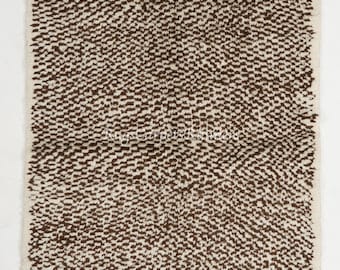 Modern Checkered Hand-Knotted Tulu Rug. 100% Natural Wool. Cream and Brown Colors. Custom Colors & Sizes Available. NT109