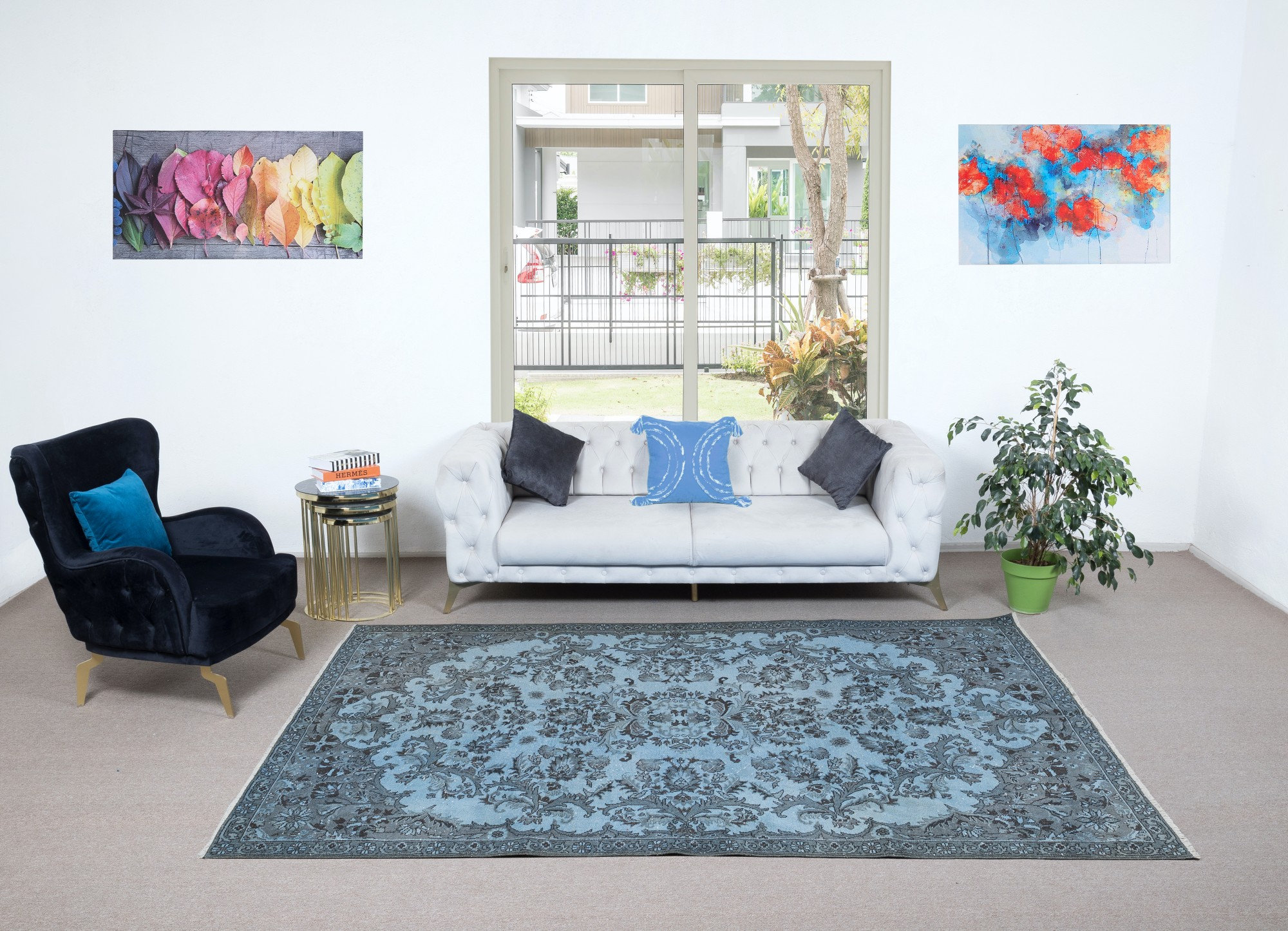 6.5x9.4 Ft Contemporary Handmade Turkish Rug in Light Blue With
