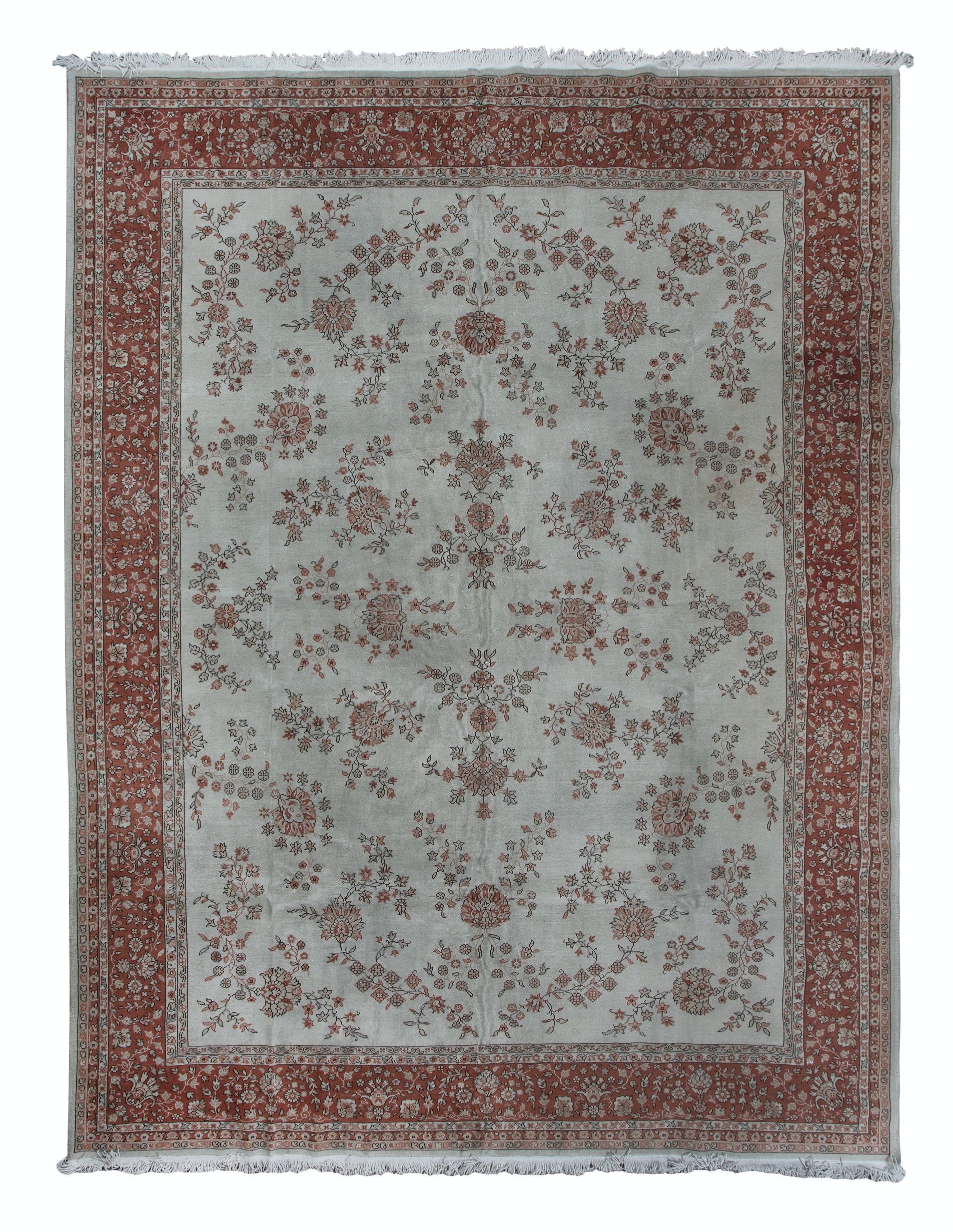 11.2x14.4 Ft Vintage Handmade Floral Design Turkish Oversize Rug