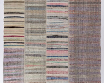 10.3x17 Ft Large Vintage Anatolian Kilim Rug with Striped Design, Flat-Weave Carpet NKD569