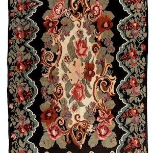 6.5x11 Ft One-of-a-Kind Vintage Floral Bessarabian Kilim Rug, Hand-Woven Wool Carpet from Moldova. NKK519