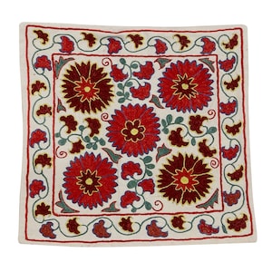 18&quot;x19&quot; Silk Hand Embroidered Cushion Cover, Central Asian Suzani Pillow Case. NMR45