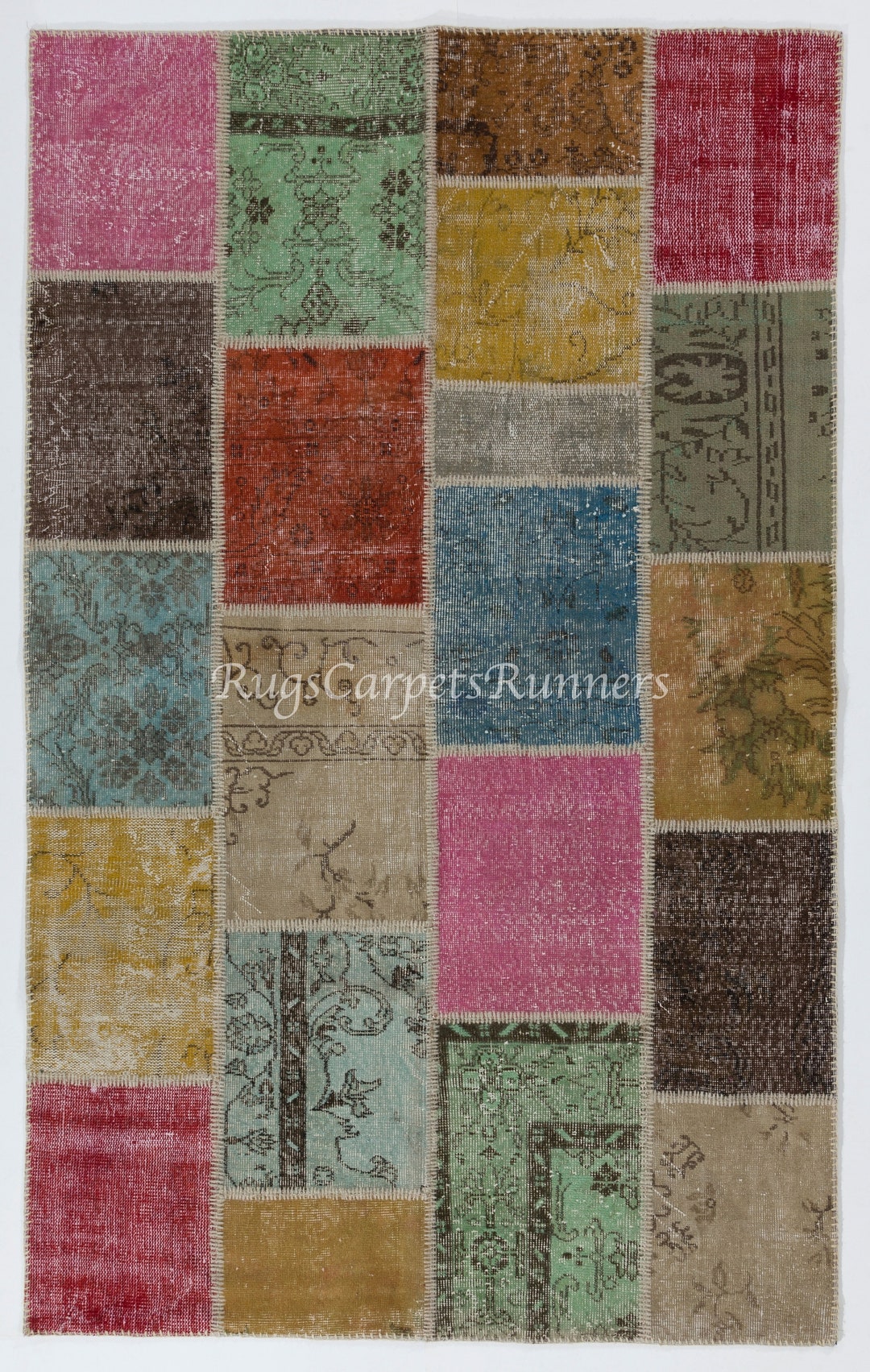 Modern Handmade Patchwork Rug, Multicolor Turkish Wool Carpet. Custom ...