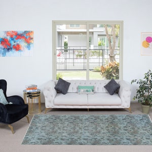5x9 Ft Contemporary Handmade Turkish Rug in Light Blue with Floral Design, Sky Blue Living Room Carpet. NTEK1263