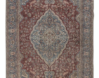 柔らかな色合いのヴィンテージハンドメイドトルコ製ユニークなラグ