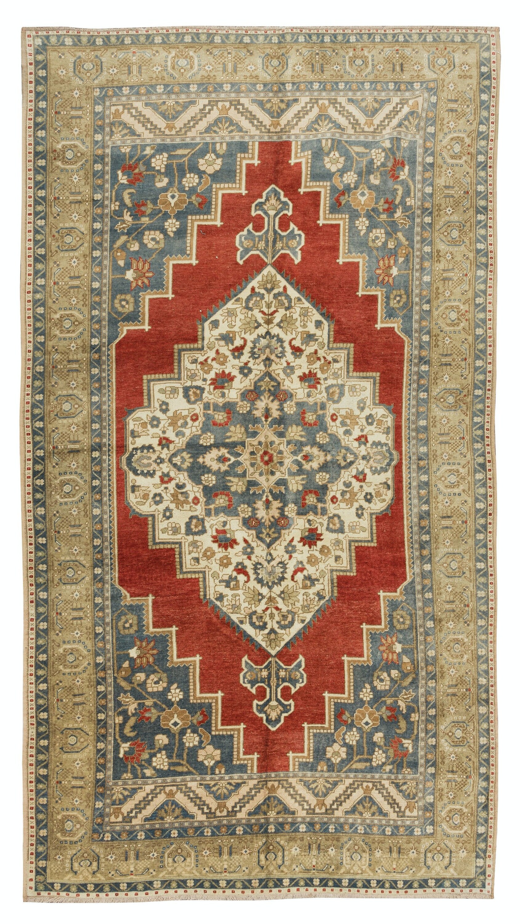 6 x 11フィートのヴィンテージ手織りトルコ部族ラグ。幾何学的な