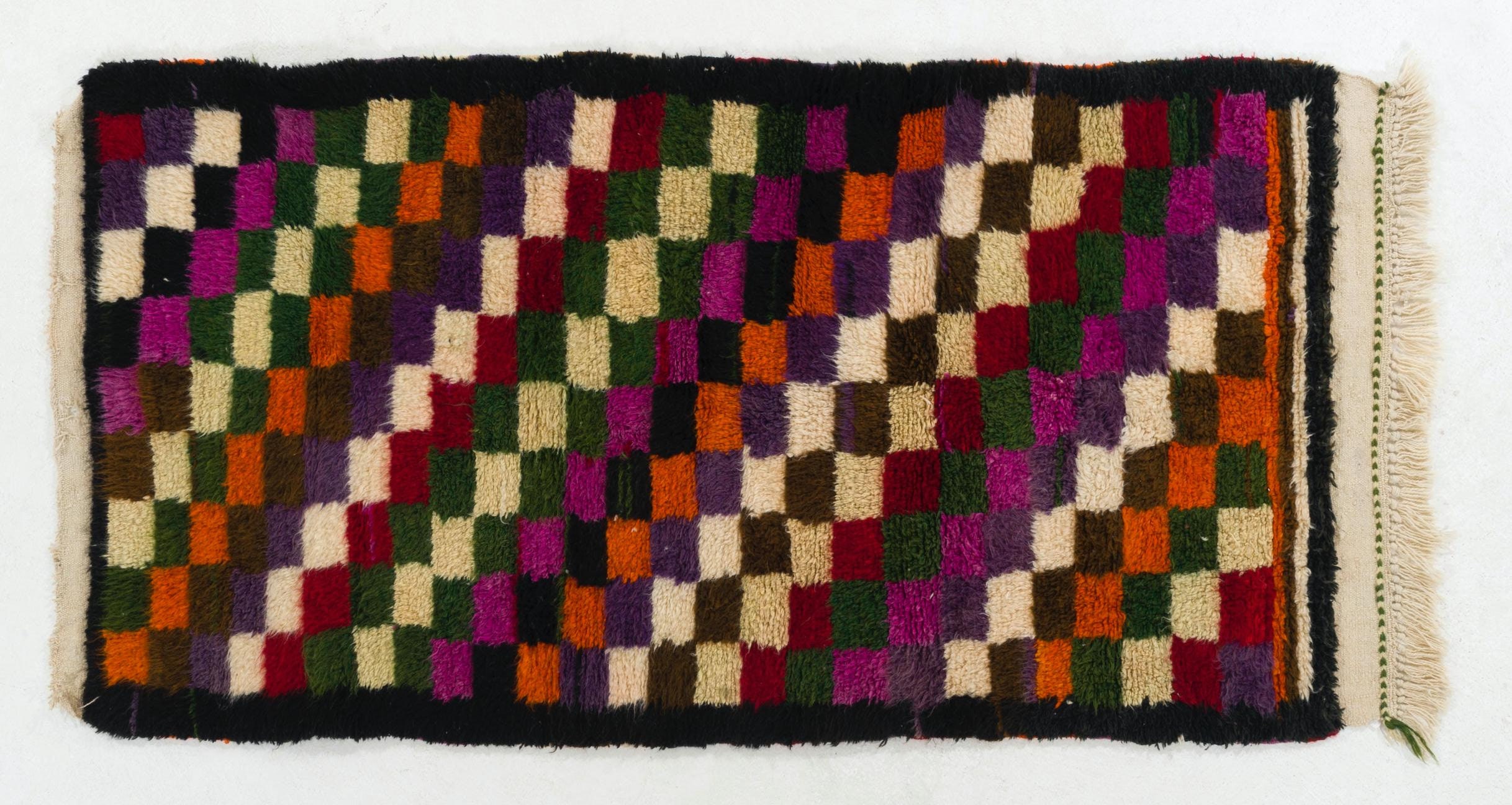 アメリカ輸入 チェック柄 フリンジ ヴィンテージラグ 122cm×167cm 注文