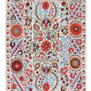 4.7x6.9 Ft Silk Embroidery Wall Hanging. Modern Bed Cover. Suzani Table Cover. New Tapestry. Decorative Sofa spread. NRS154