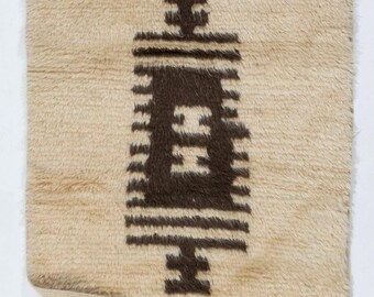 Moroccan Berber style Tulu Rug Made of Natural Beige and Brown Wool. Hand-knotted Beni Ourain Design Carpet. Custom Options Available. ND986