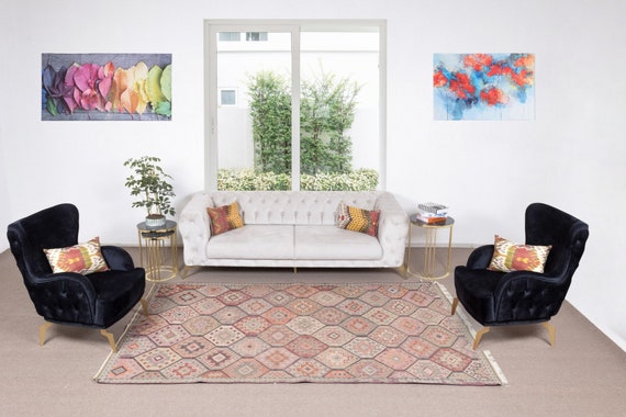 トルコキリム　ジジム　ラグ 5.8 x 9.5 フィートのヴィンテージ ハンドメイド ジャジム