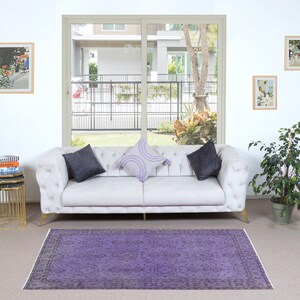 3.8x6.8 Ft Purple Area Rug, Handmade Kitchen Rug, Upcycled Turkish Carpet for Entrway Decor. NTEK1386
