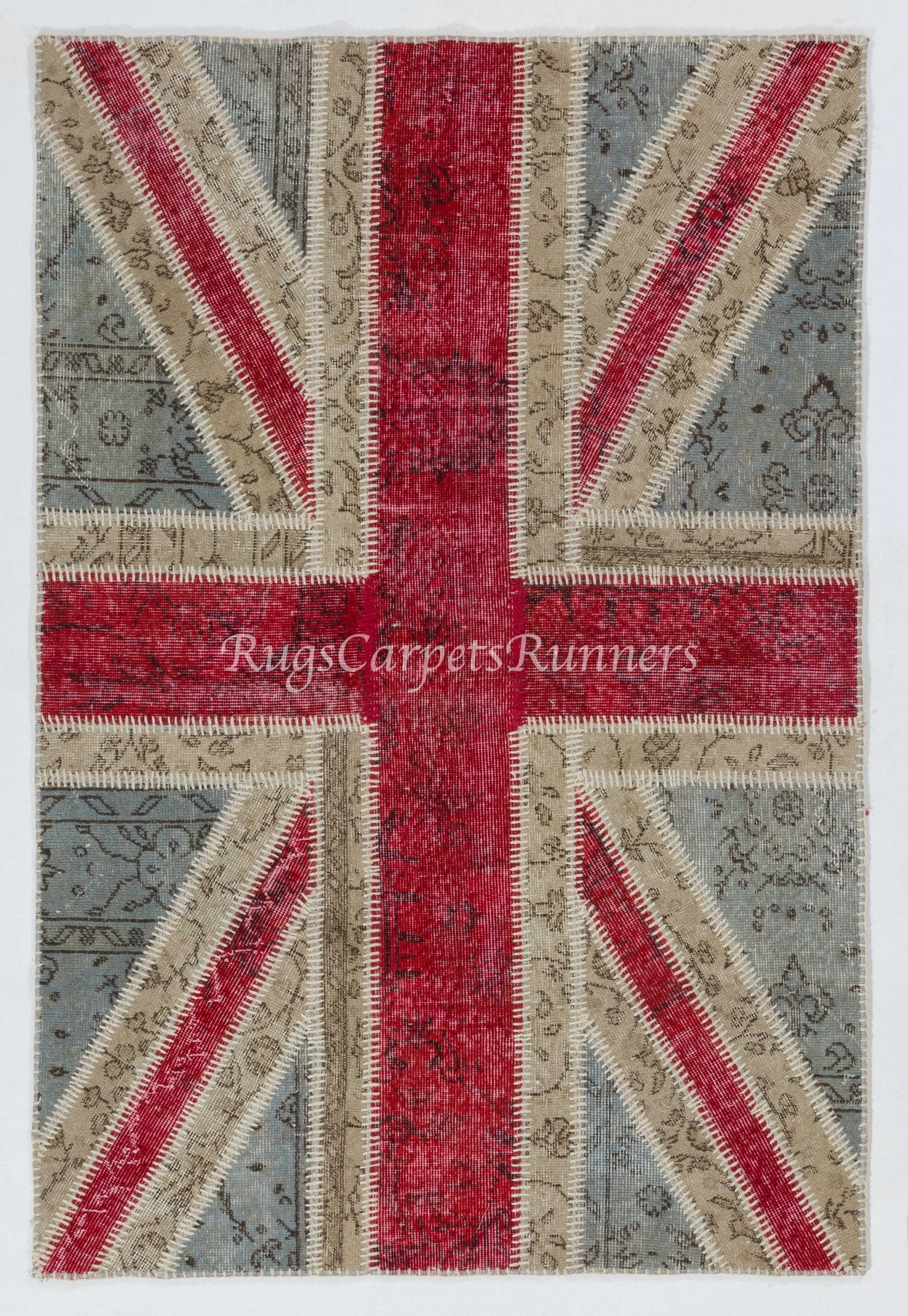 Modern Handmade Patchwork Rug With Union Jack British Flag Design, Wool ...
