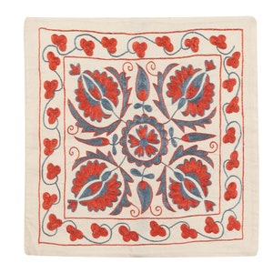 19&quot;x19&quot; Uzbek Hand Embroidered Silk Cushion Cover, Authentic Suzani Pillow Case. NRM210