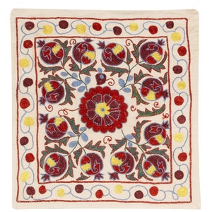 19&quot;x19&quot; Suzani Hand Embroidered Silk Cushion Cover, Decorative Pillowcase From Uzbekistan. NRM134
