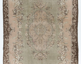 3.8 x 6.7フィート 花柄のヴィンテージハンドメイドトルコアクセント
